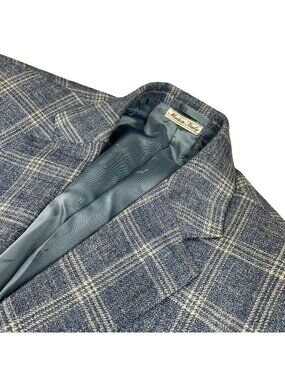 Belvest Men’s Wool/Silk/Linen Blazer Blue Windowpane Plaid • Italy • 44S